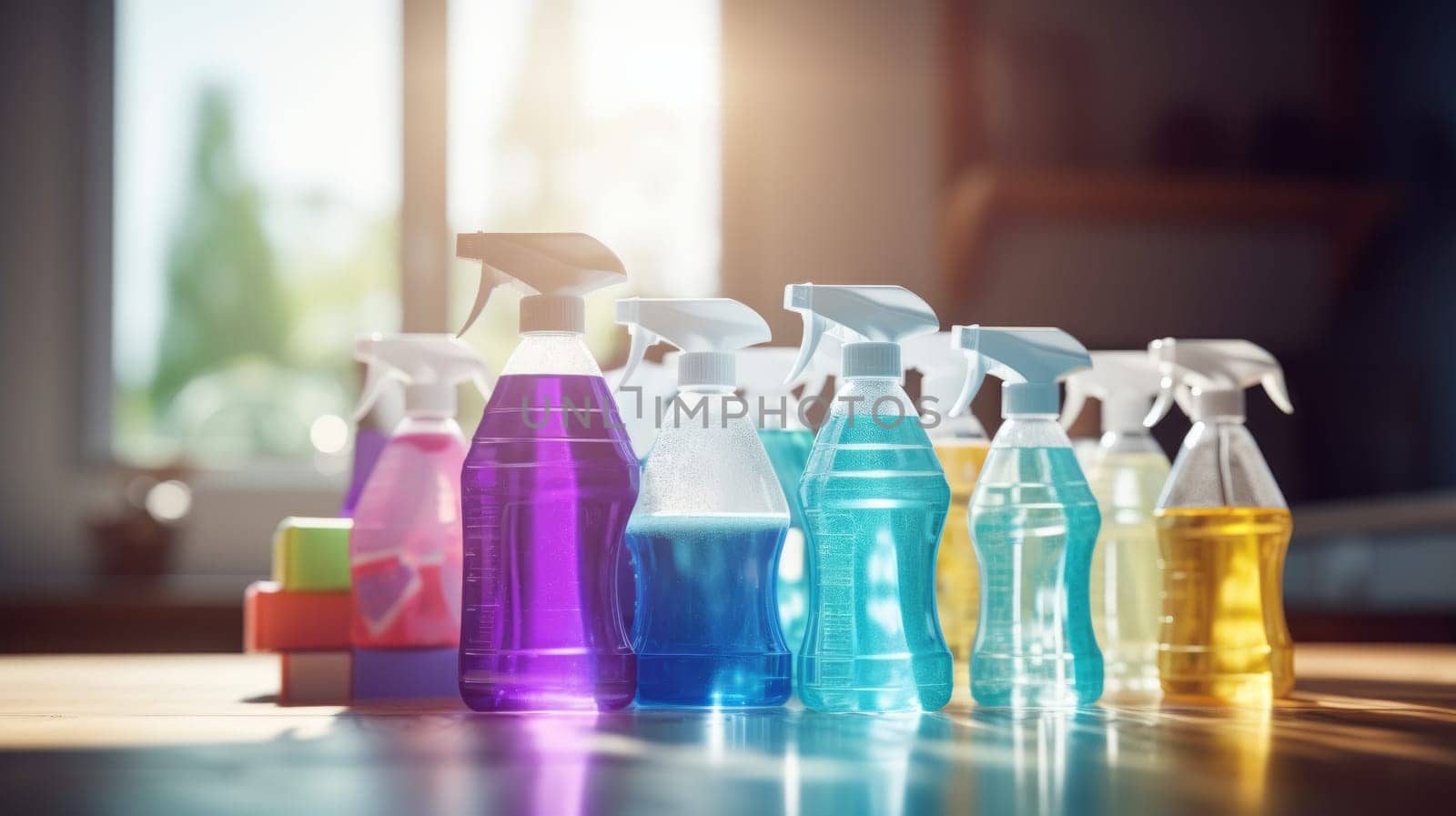 A Rainbow of Spritzers Glistening on a Wooden Surface.