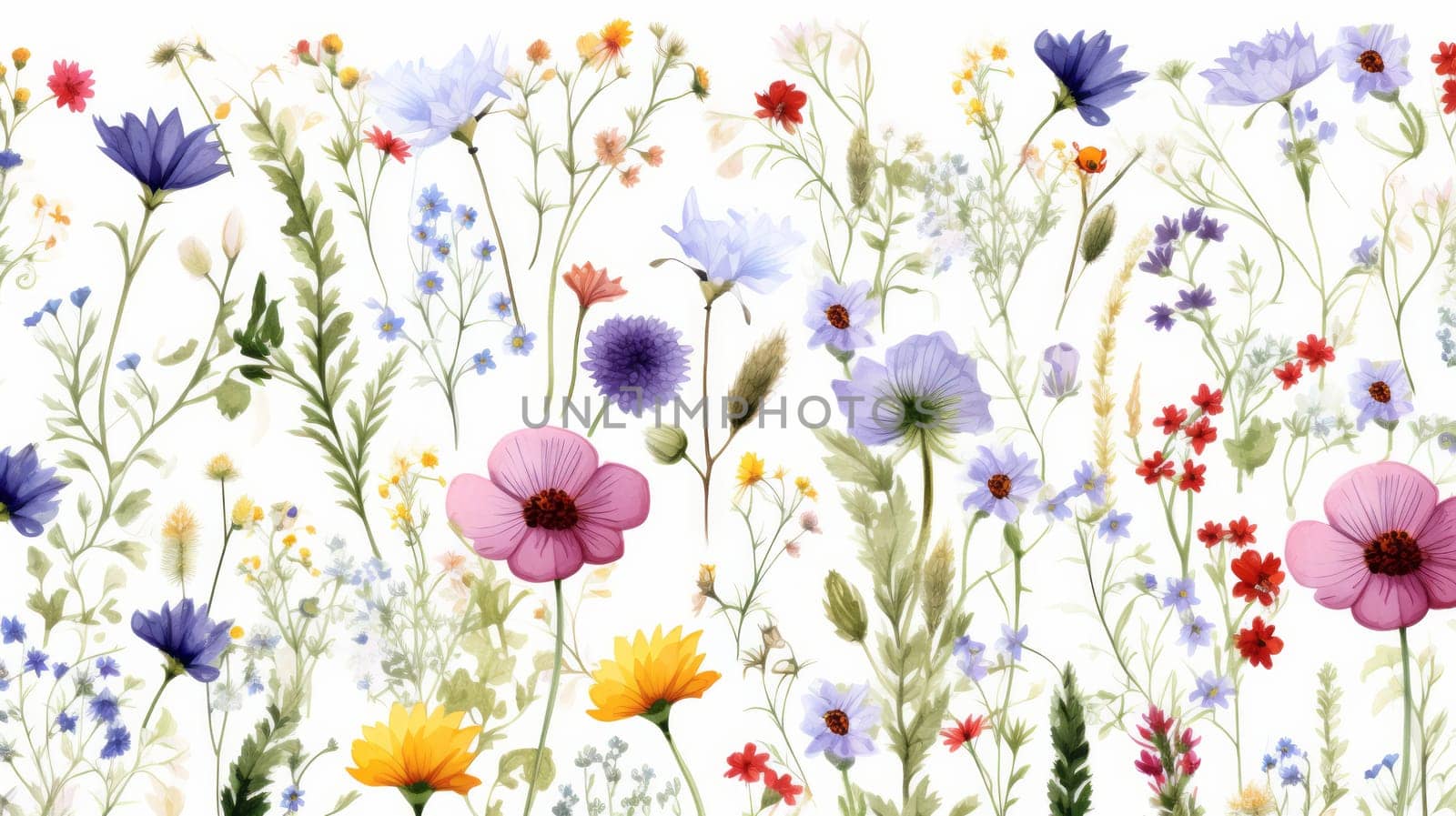 A painting of a wild flowers that are on a white surface.