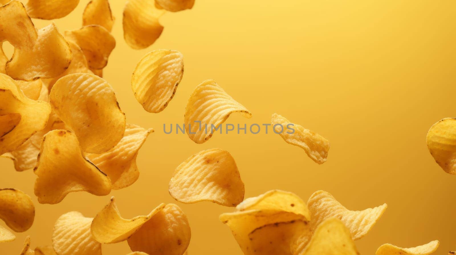 A pile of potato chips falling into the air.