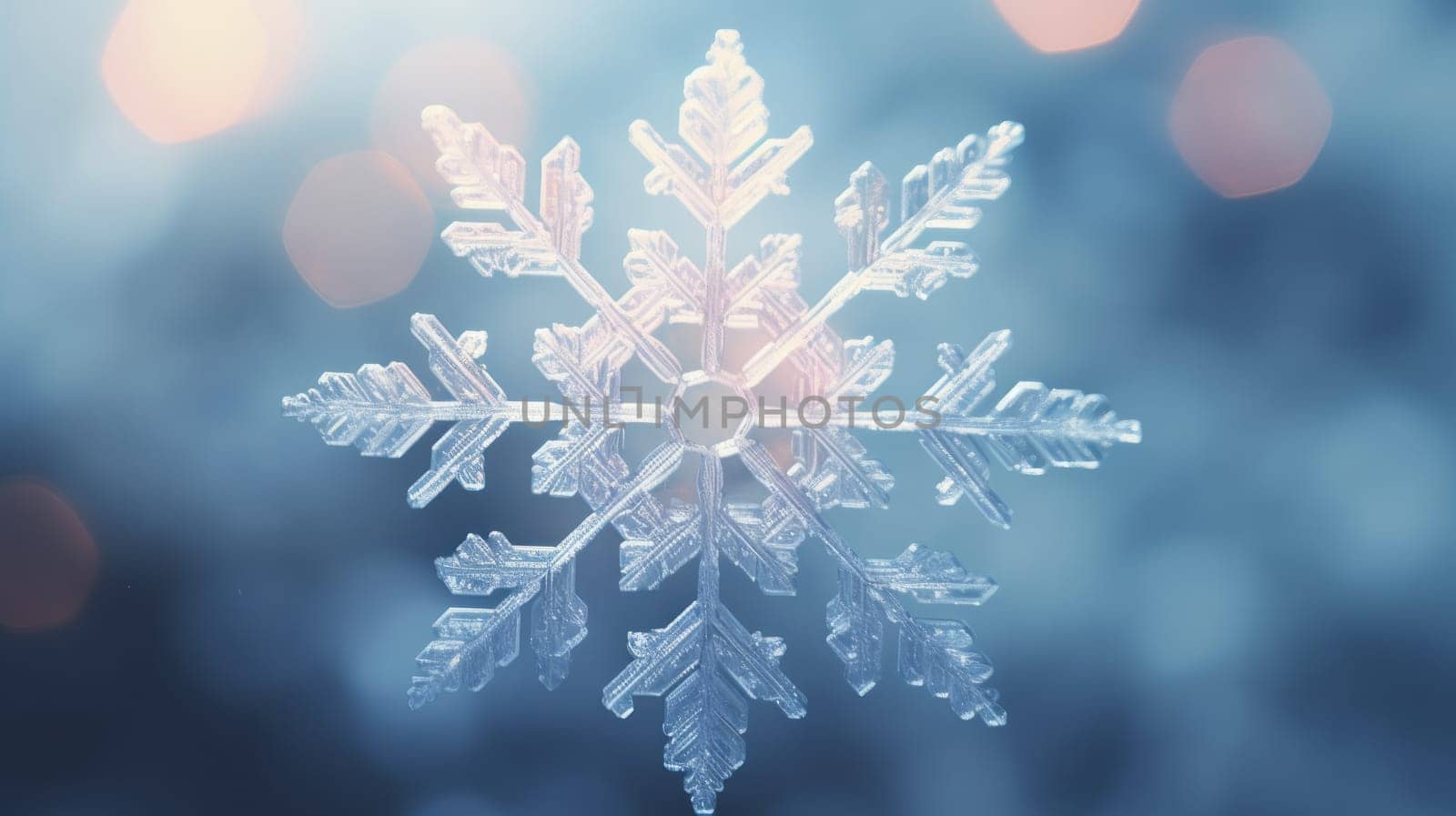 Close-Up of Beautiful Snowflake on Dreamy, Blurred Background.