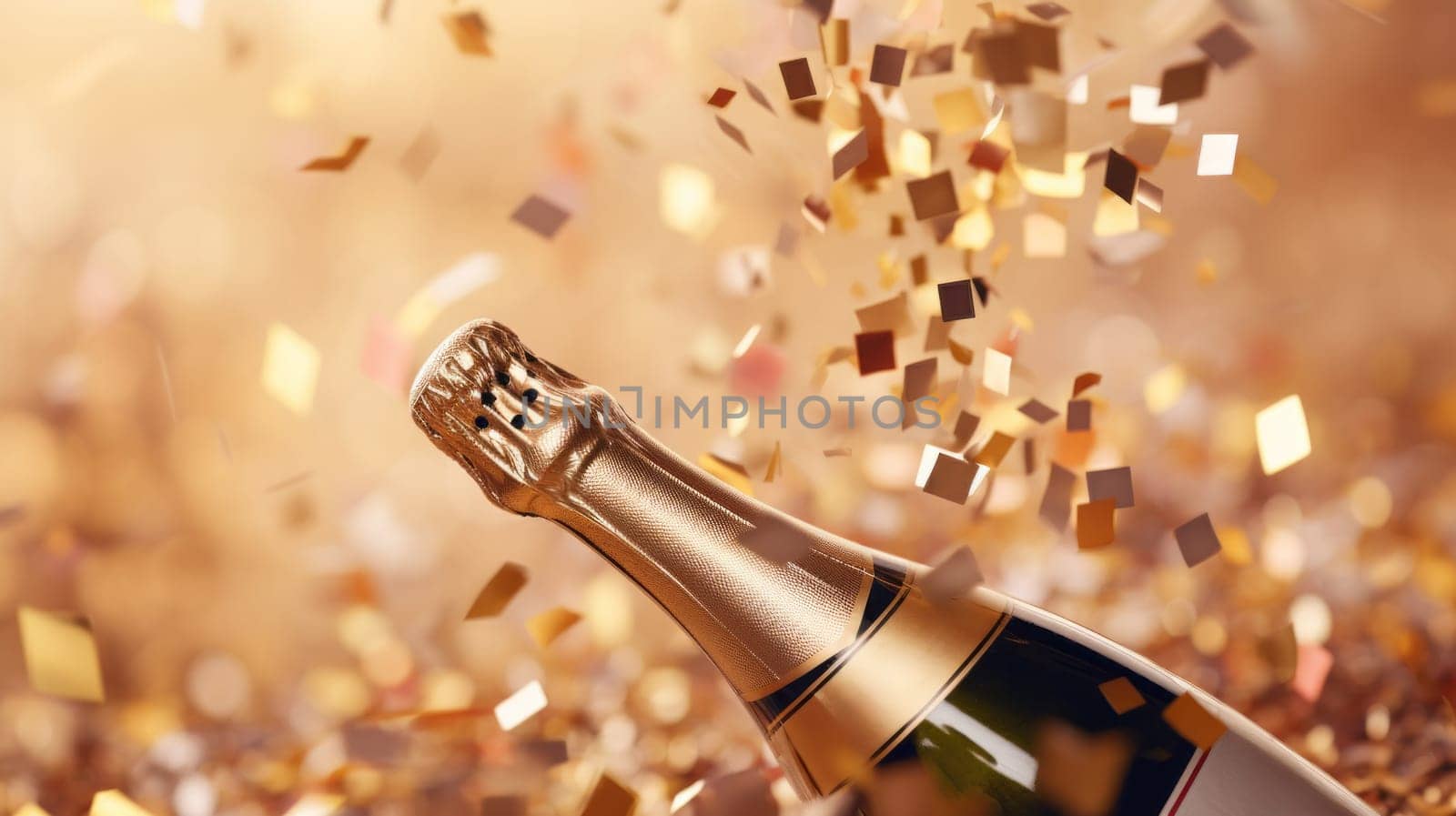A Sparkling Celebration: Champagne Bottle with Festive Confetti.