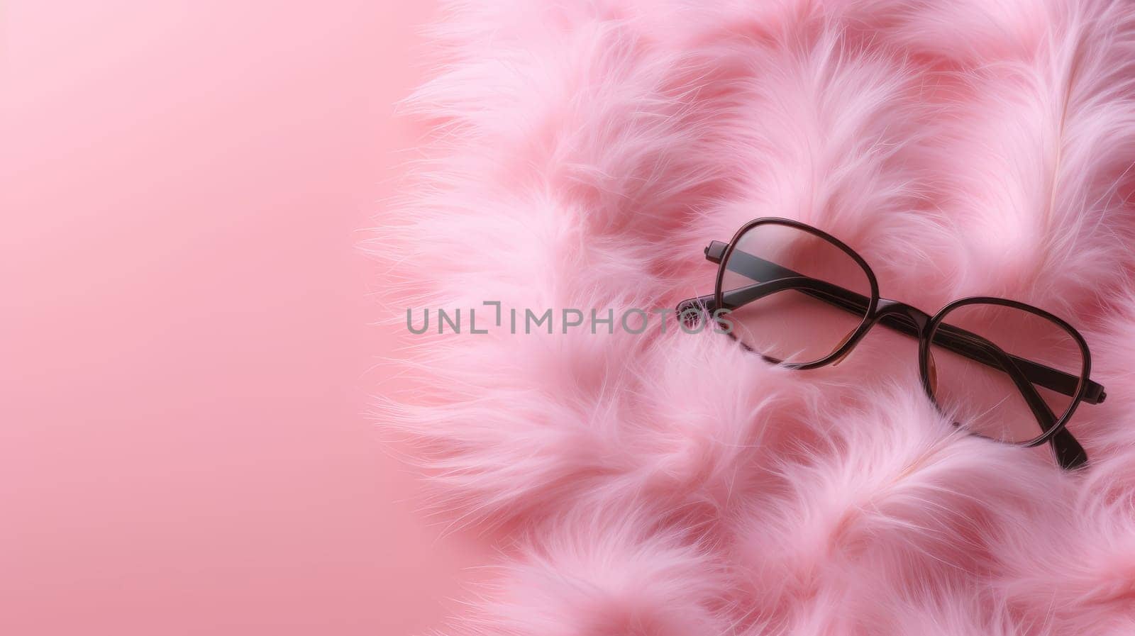 A pair of glasses laying on top of a pink feather.