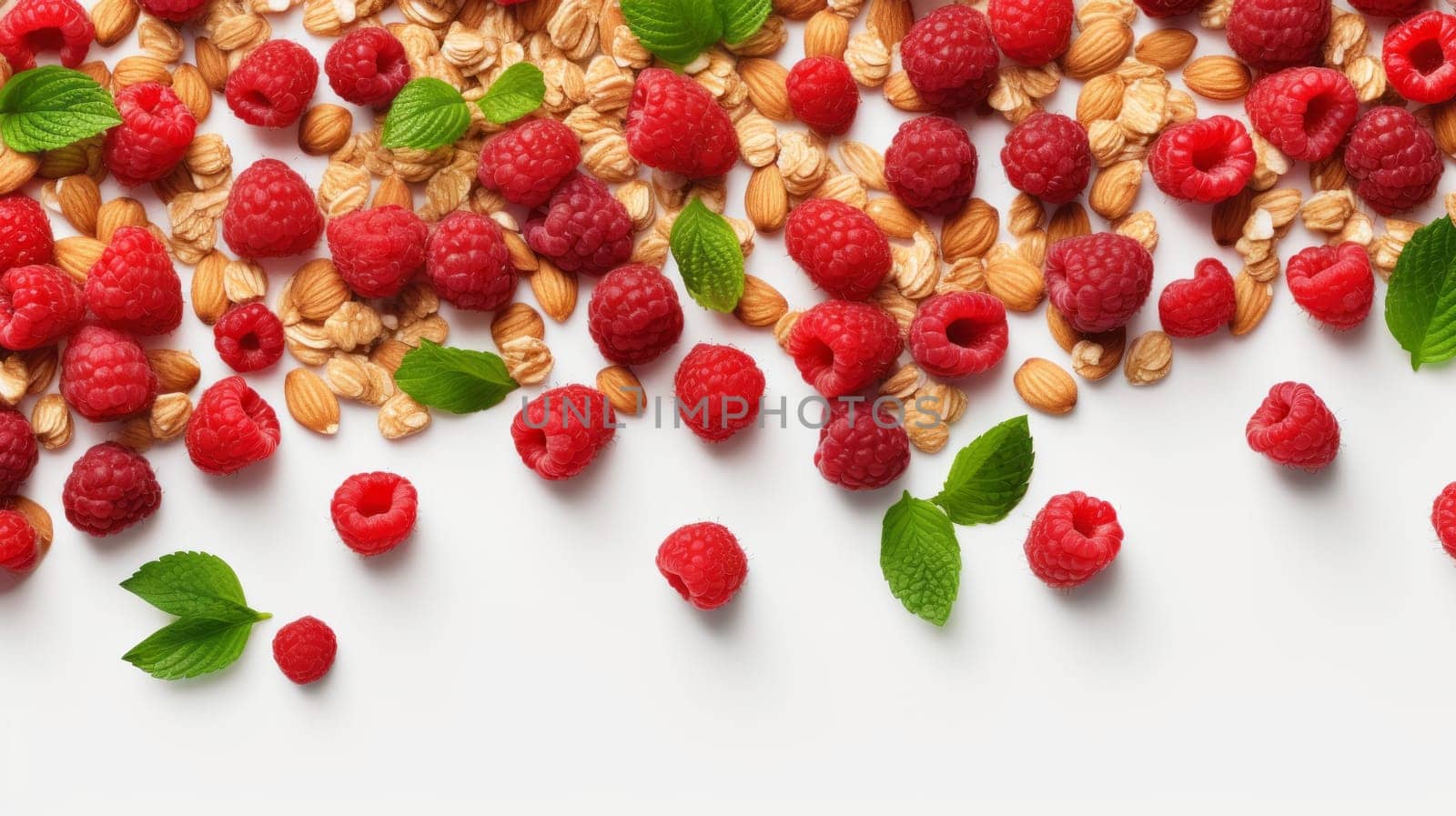 Delicious Raspberry Almond Mint Medley on Clean White Background.