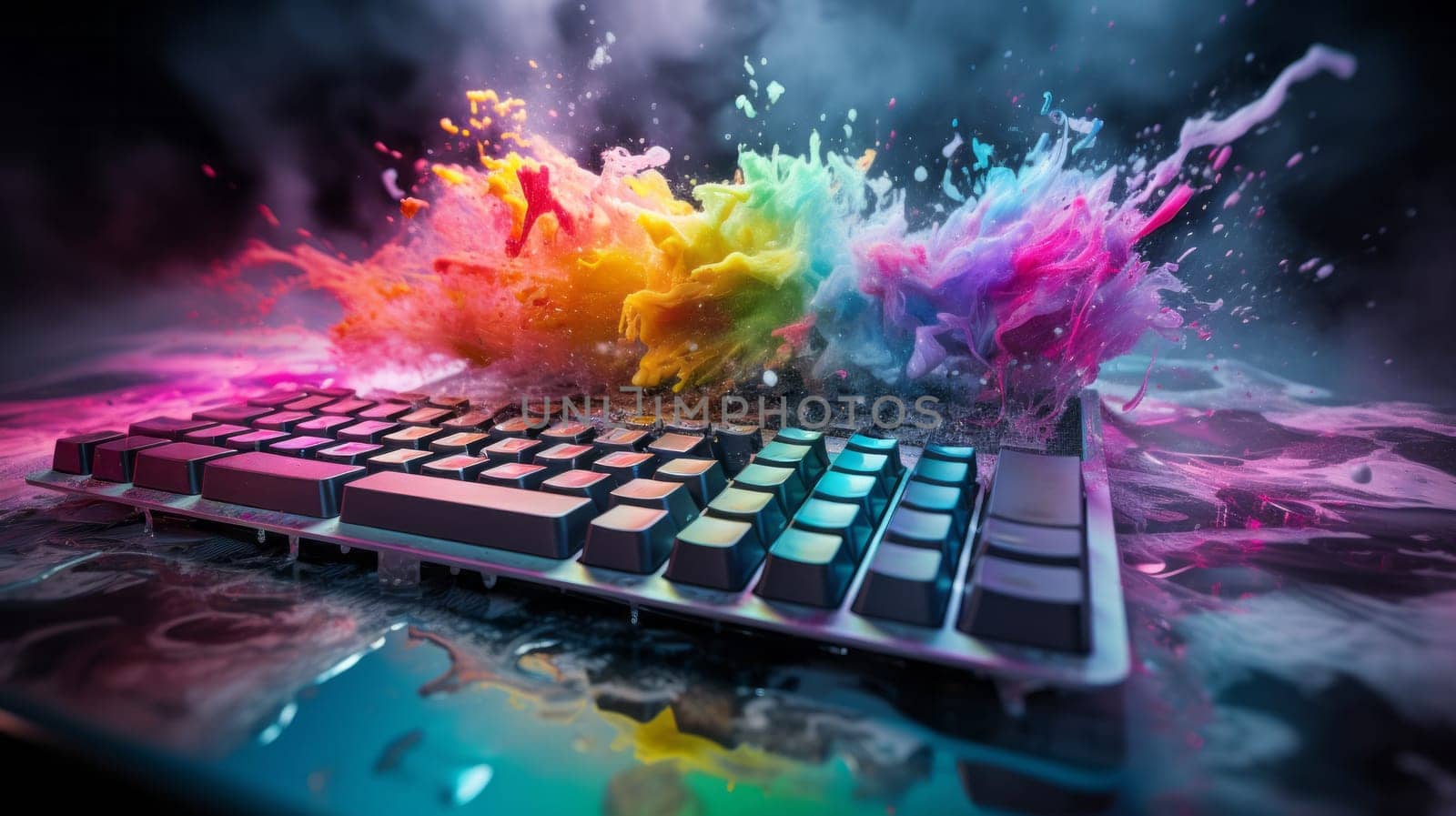 A Colorful Paint Splattered Keyboard.