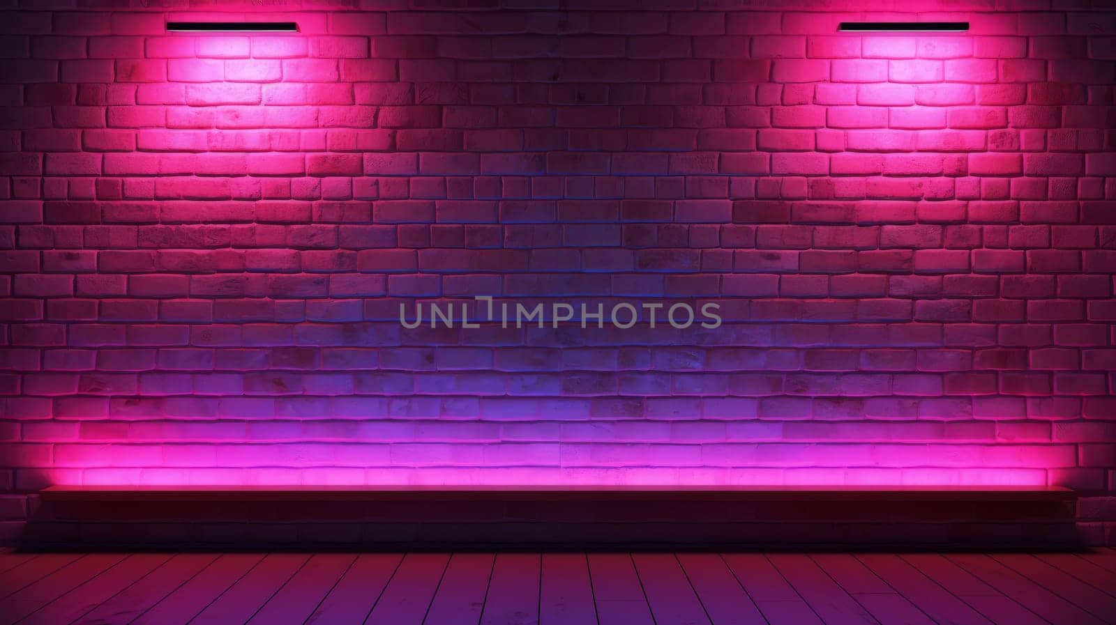 A Brick Wall Illuminated by Three Vibrant Red Lights.