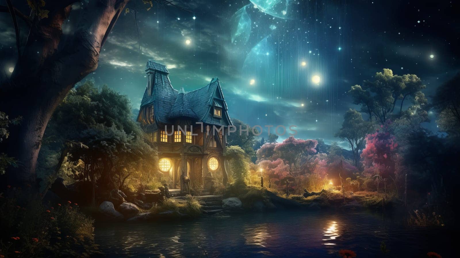 A Serene Nighttime Retreat Amongst Nature's Canopy.