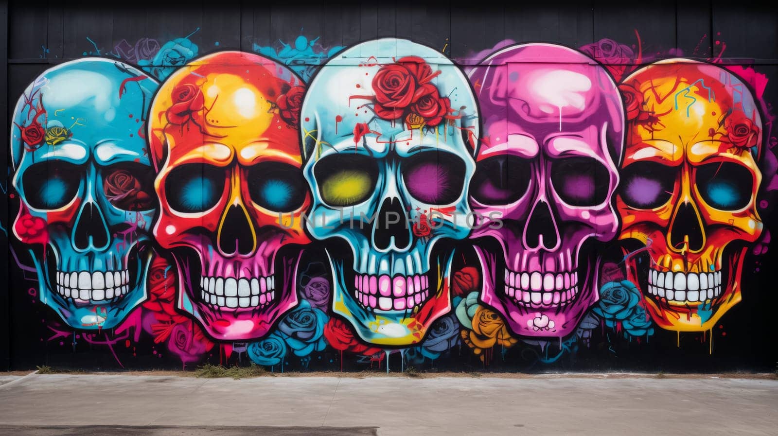Skulls on the Wall: An Eerie Display of Artistic Urban Decay.