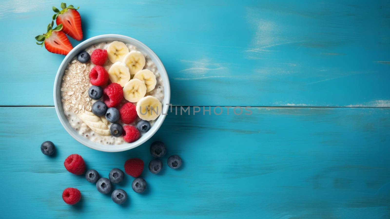 A Delicious Bowl of Oatmeal with Fresh Berries and Sliced Bananas.