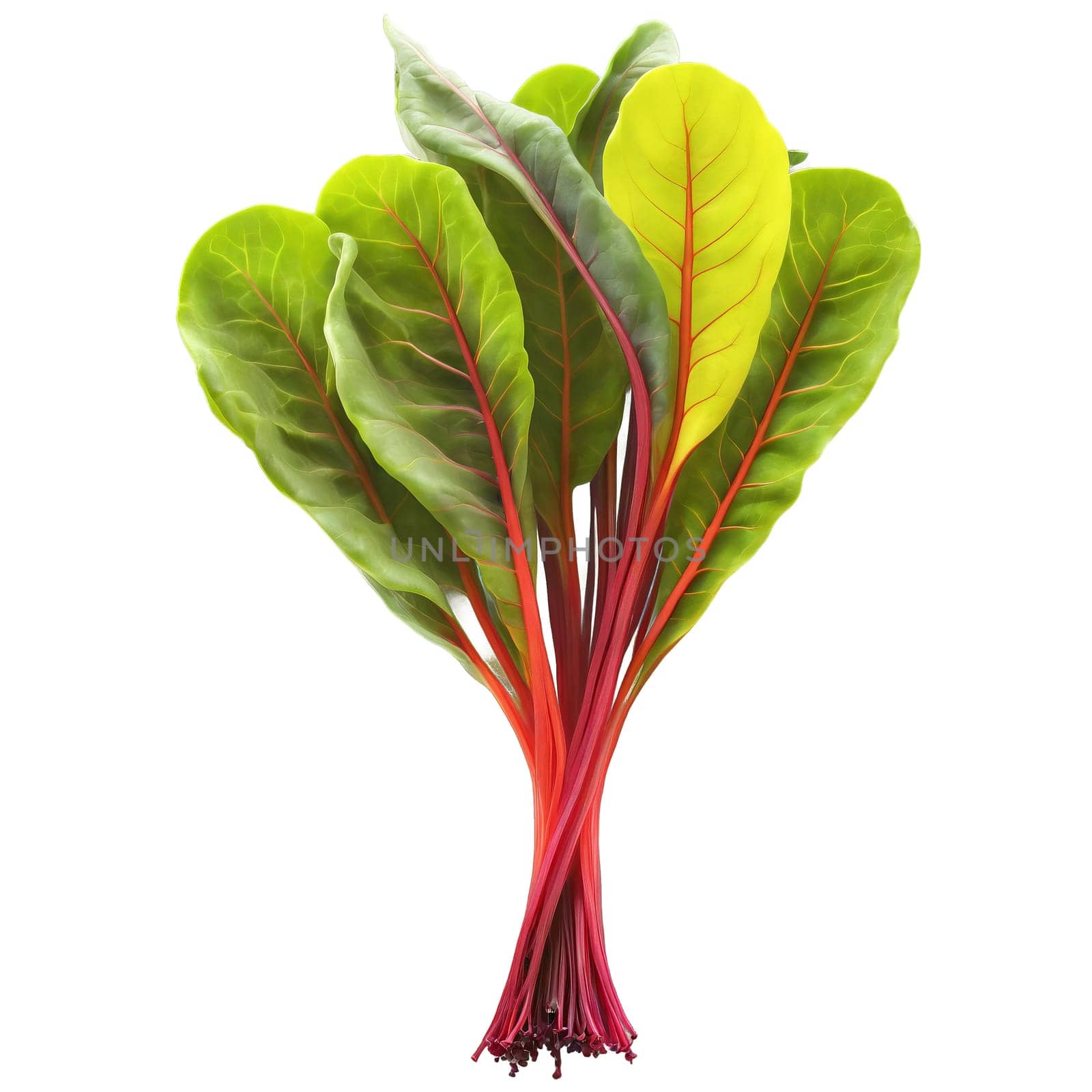 Swiss chard microgreens Beta vulgaris subsp vulgaris colorful stems in shades of red yellow and. Microgreen isolated on transparent background.