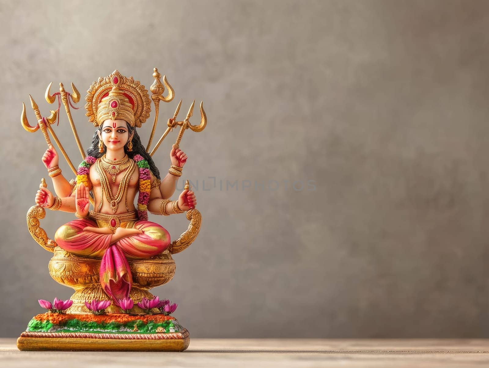 Ultra realistic dussehra background with goddess statue and copy space for celebration design.