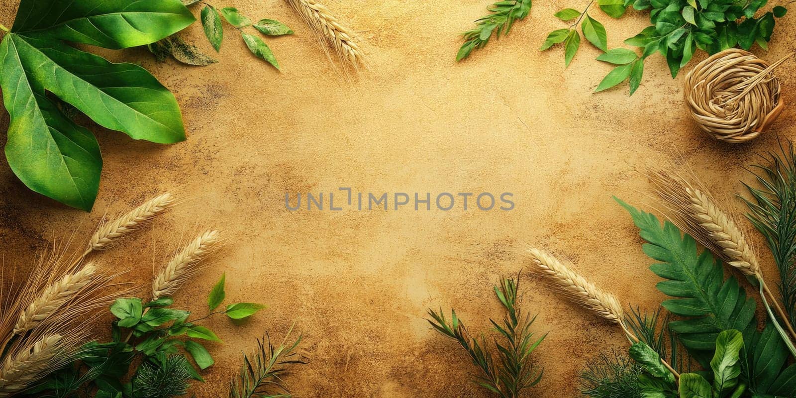 Sukkot celebration background with natural elements and copy space.