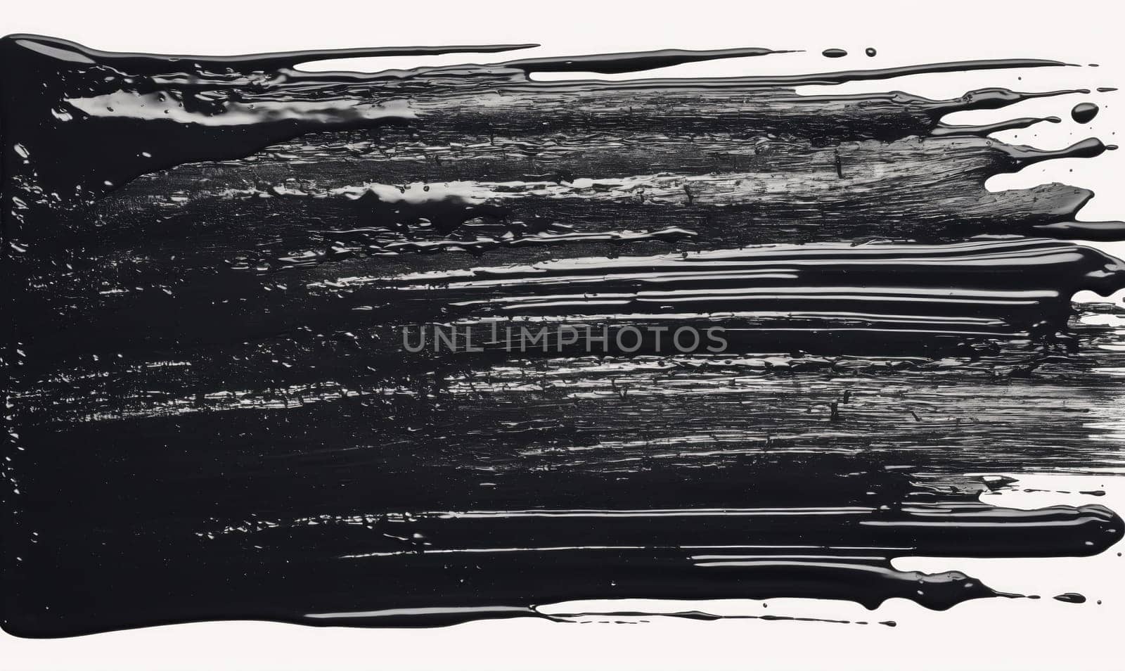 A thick stripe of black paint is spread across a white surface. The paint has been applied in a thick layer, and there are visible brushstrokes