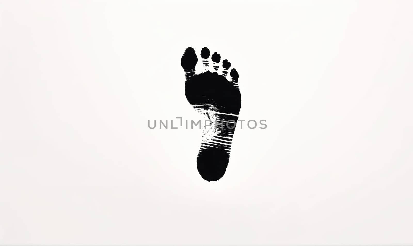 The image shows a black footprint on a plain white background. The footprint is detailed, showing the outline of the toes and arch of the foot.