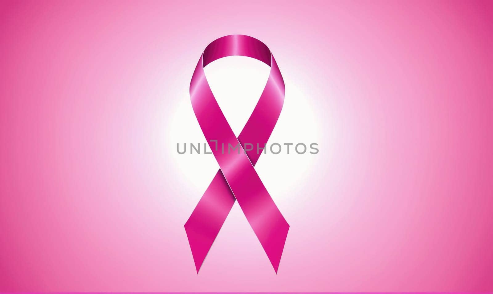 A pink ribbon is centered against a pink background. The ribbon is shiny and has a three-dimensional appearance.