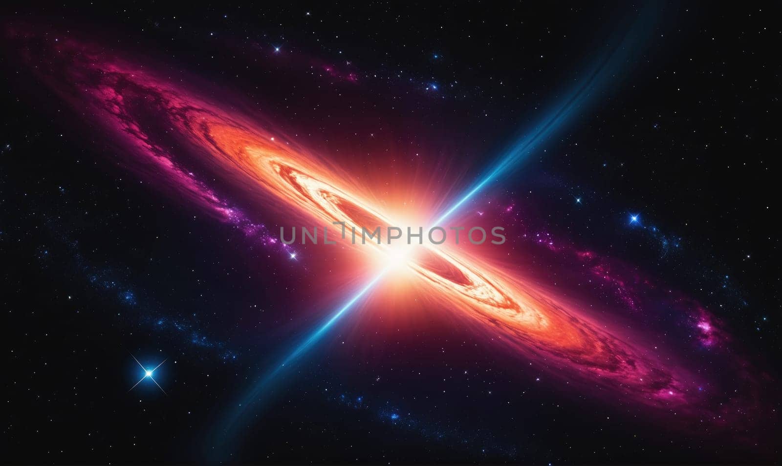 A vibrant star erupts in a supernova, its powerful light illuminating the surrounding nebulae and distant stars