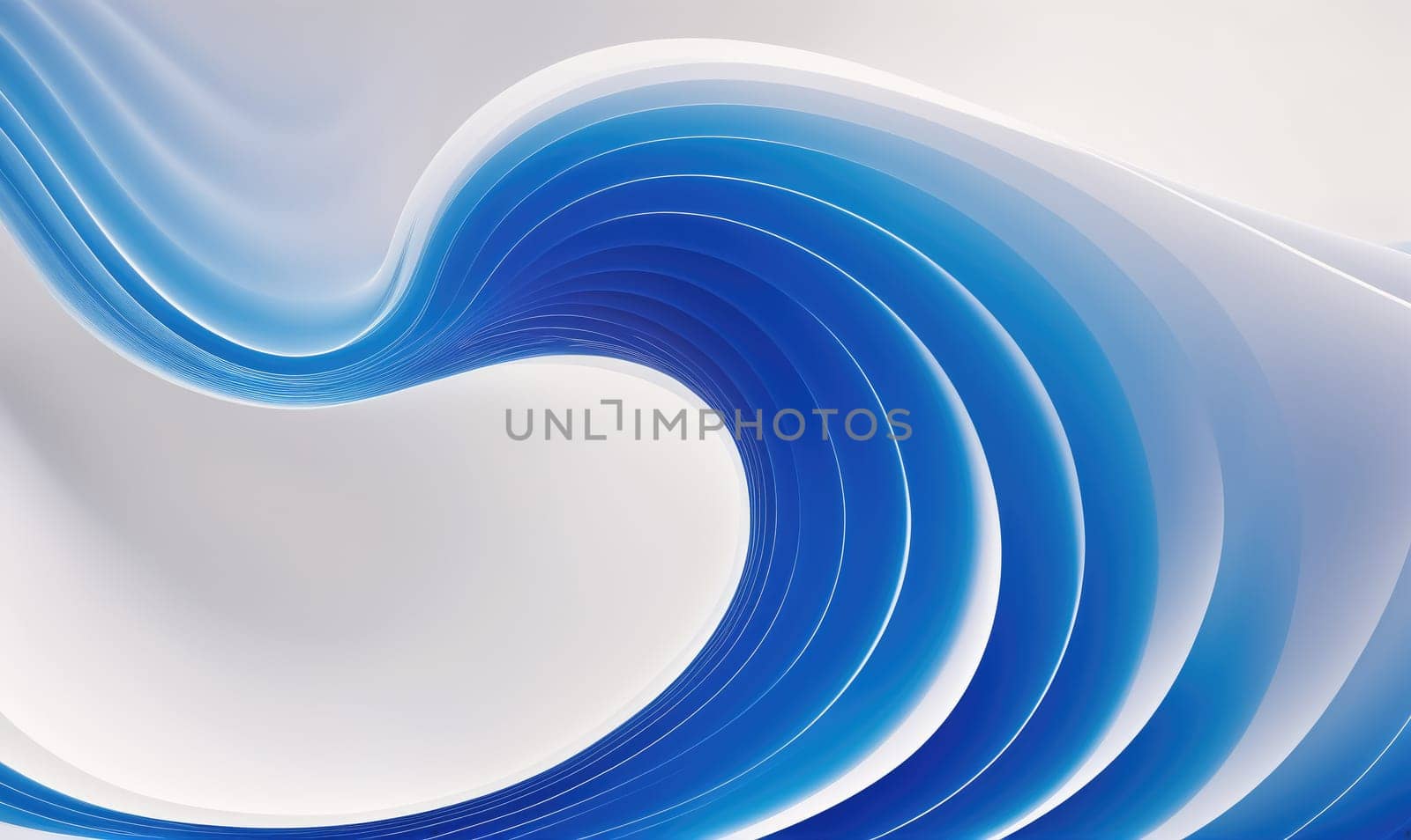 A close-up view of an abstract design featuring layered blue and white waves that curve and blend together, creating a fluid, dynamic pattern.