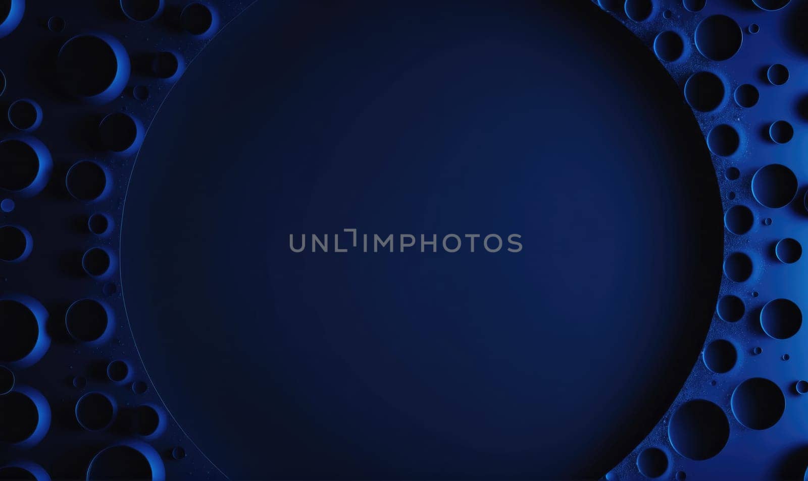 A dark blue background with a curved textured border of circles on the right side of the image.
