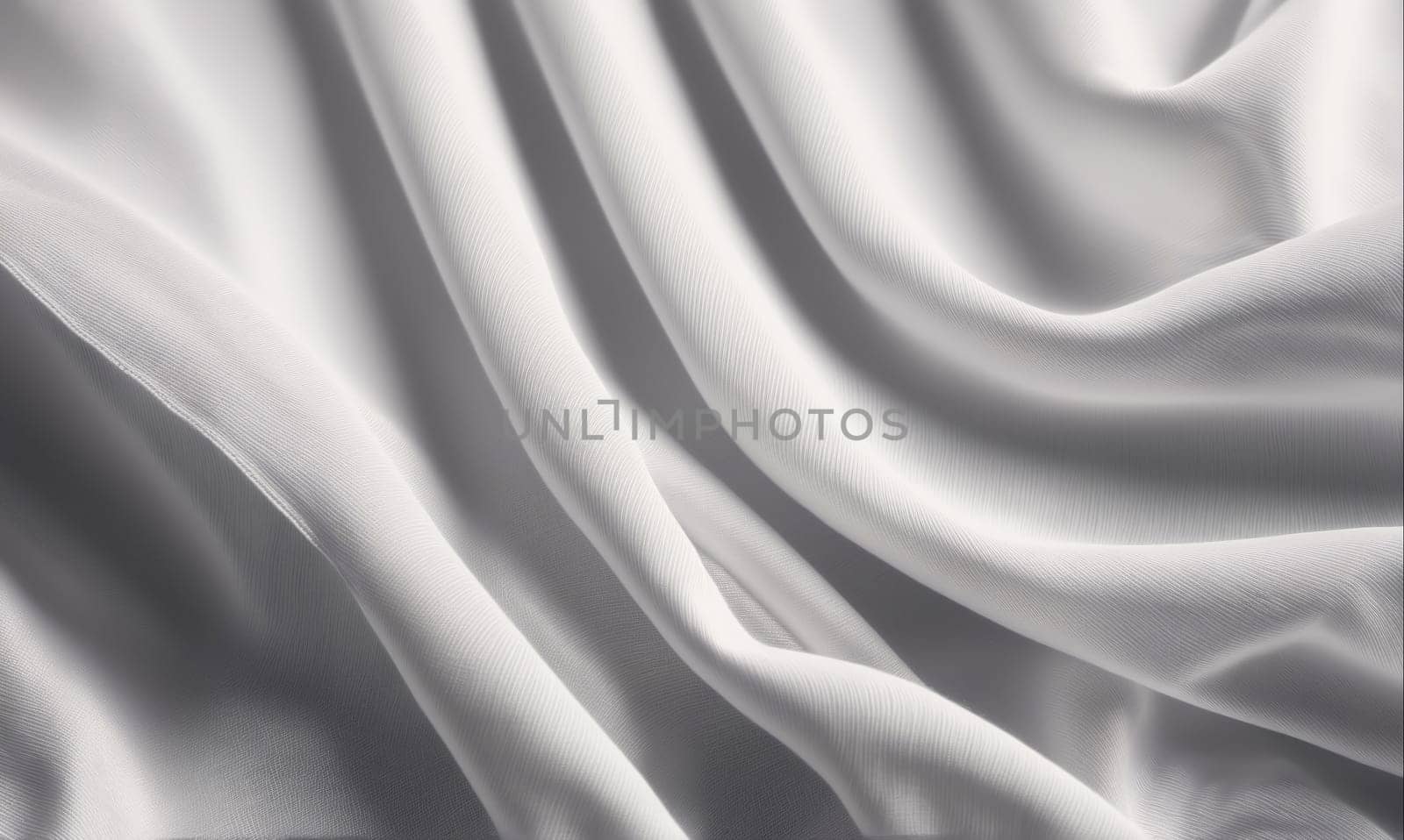 White fabric with folds and wrinkles, creating a smooth, textured surface.