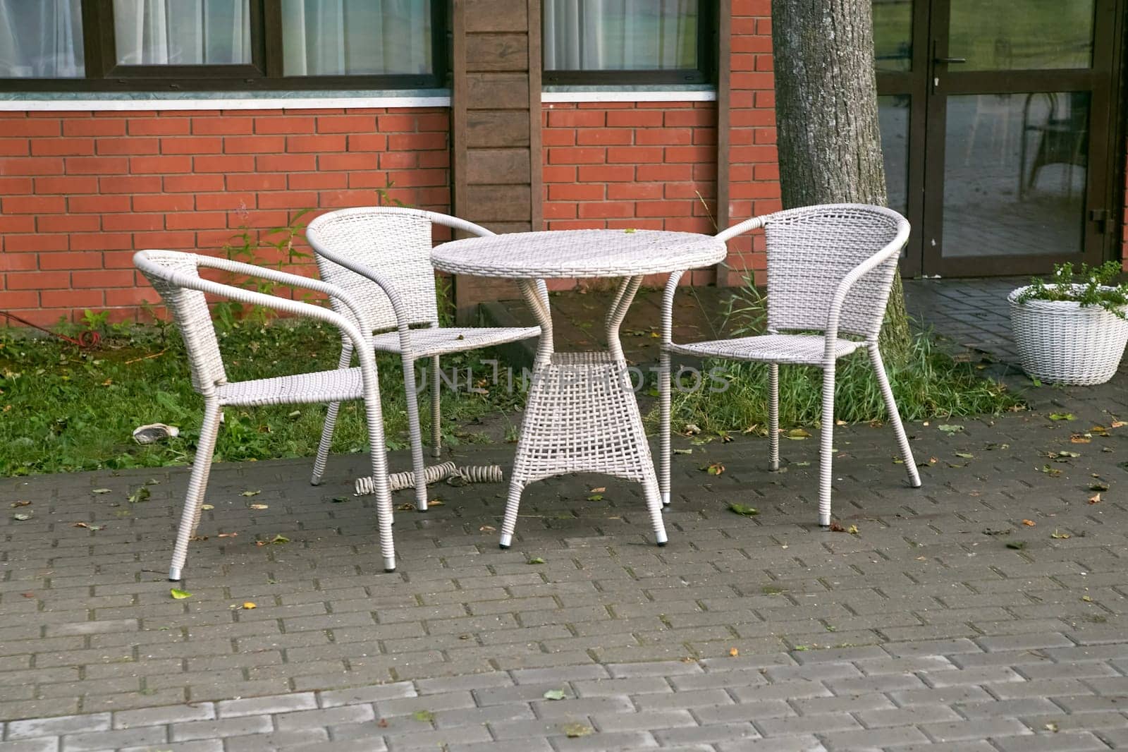 outdoor garden furniture made of artificial rattan. Terrace.Cafes.