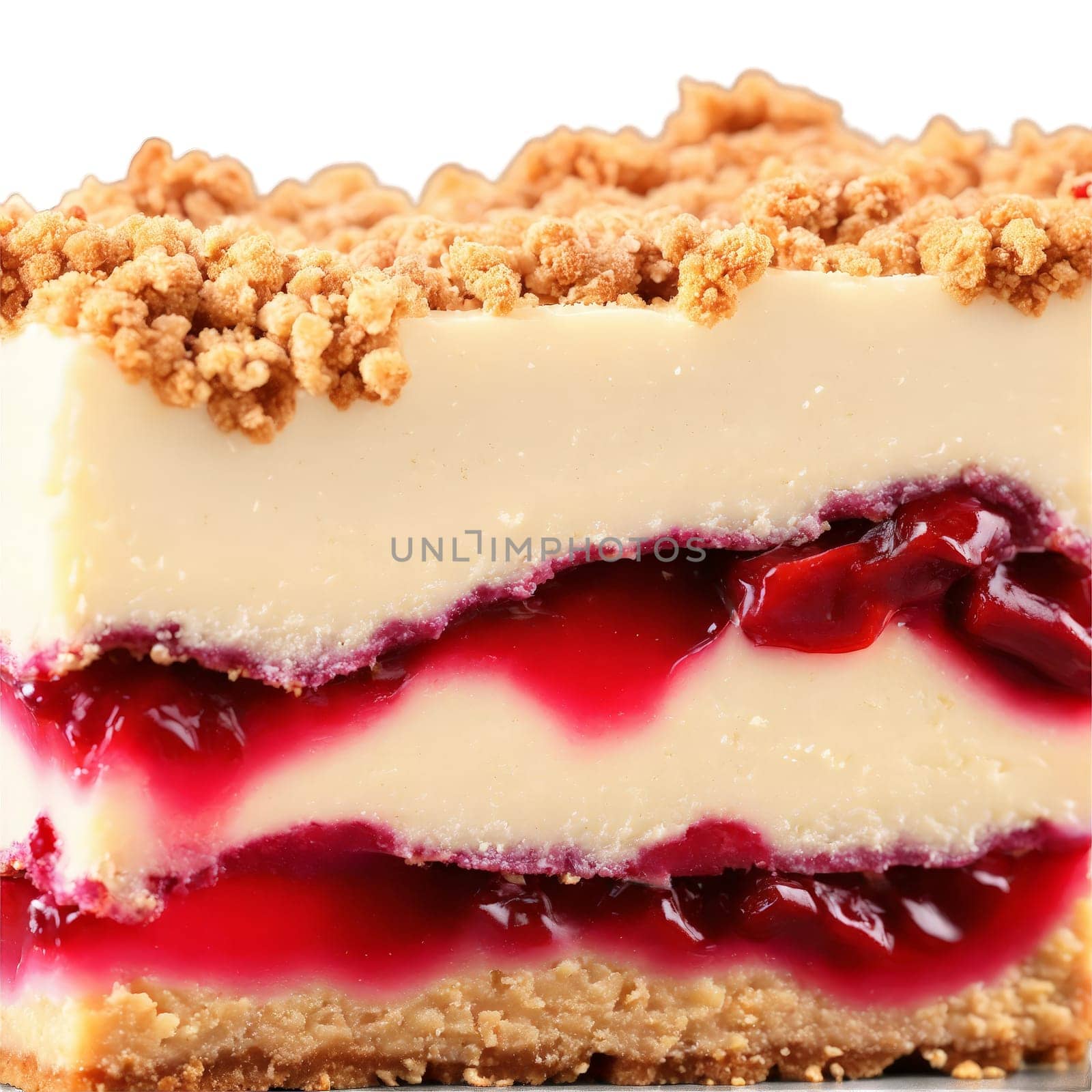 Cherry cheesecake bars crimson swirled filling crumb topping crumbling Food and Culinary concept. Food isolated on transparent background.