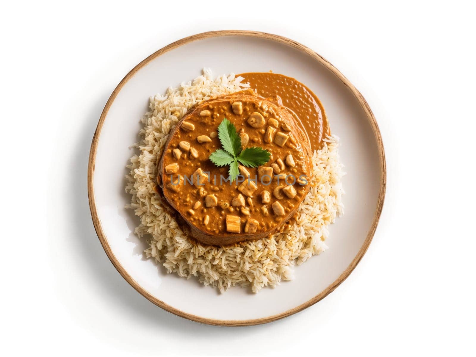 Liboke traditional Congolese dish of fish cooked in spicy peanut sauce served with side. Food isolated on transparent background.
