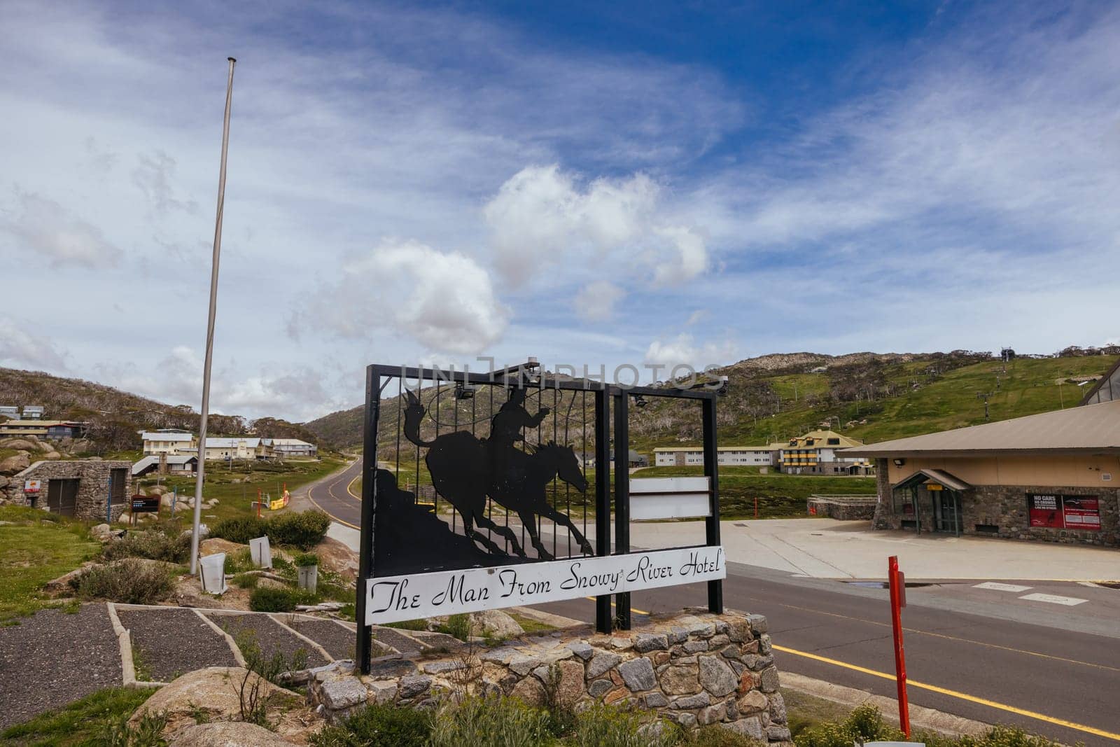 Perisher village views in summer in Kosciuszko National Park, Snowy Mountains, New South Wales, Australia