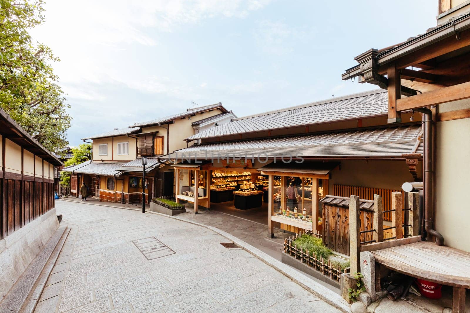 KYOTO, JAPAN - MAY 14, 2019: Beautiful traditional streetscape during the day in Higashiyama district in Kyoto, Japan