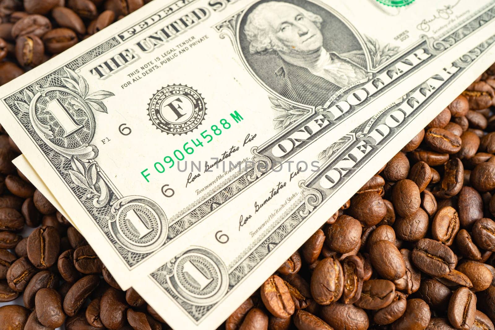 US dollar banknote money on coffee beans, Import Export Shopping online or eCommerce delivery service store product shipping, trade, supplier concept. by pamai