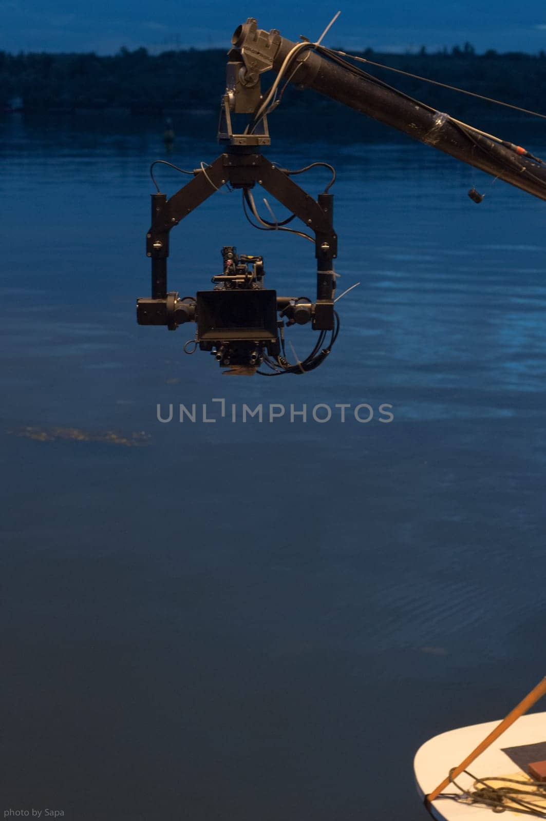 Sea port container terminal during work at night in fog. High quality photo