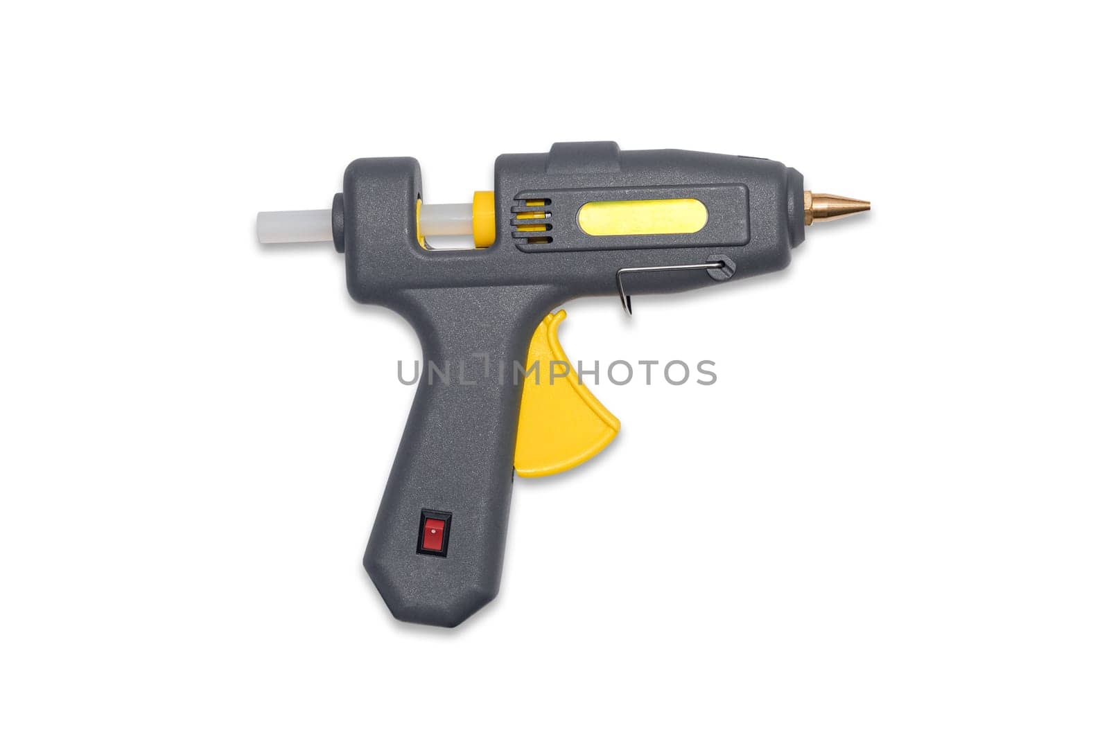 Hot glue gun wireless isolated on white background. Electric hot glue gun isolated on white for hand made and repair.