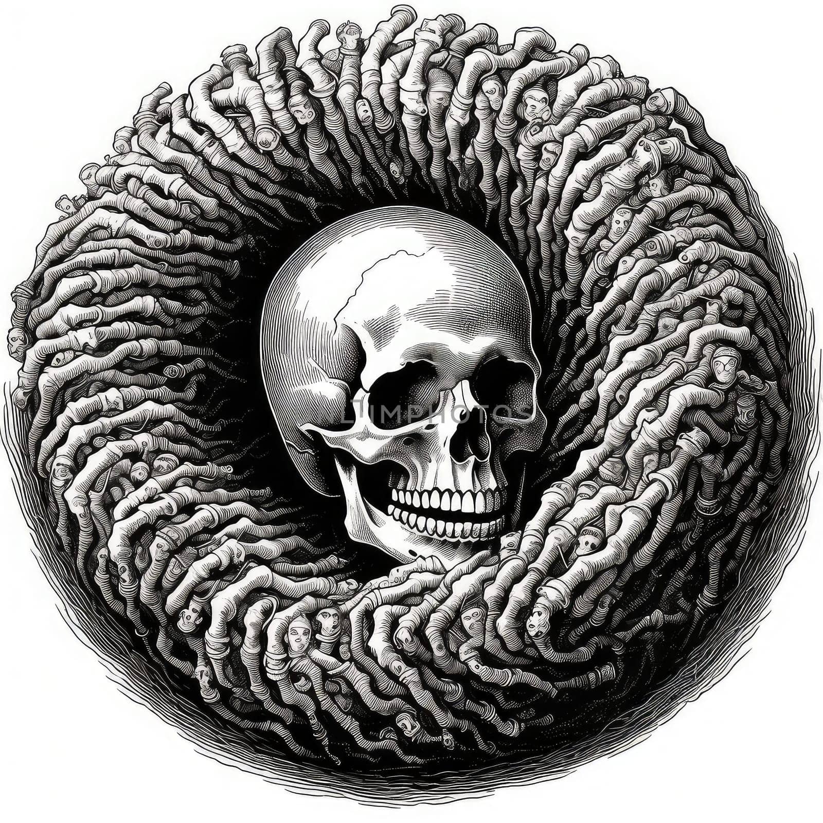 Skull on snake background. Decorative design element, template for sticker, poster, t-shirt, etc. 