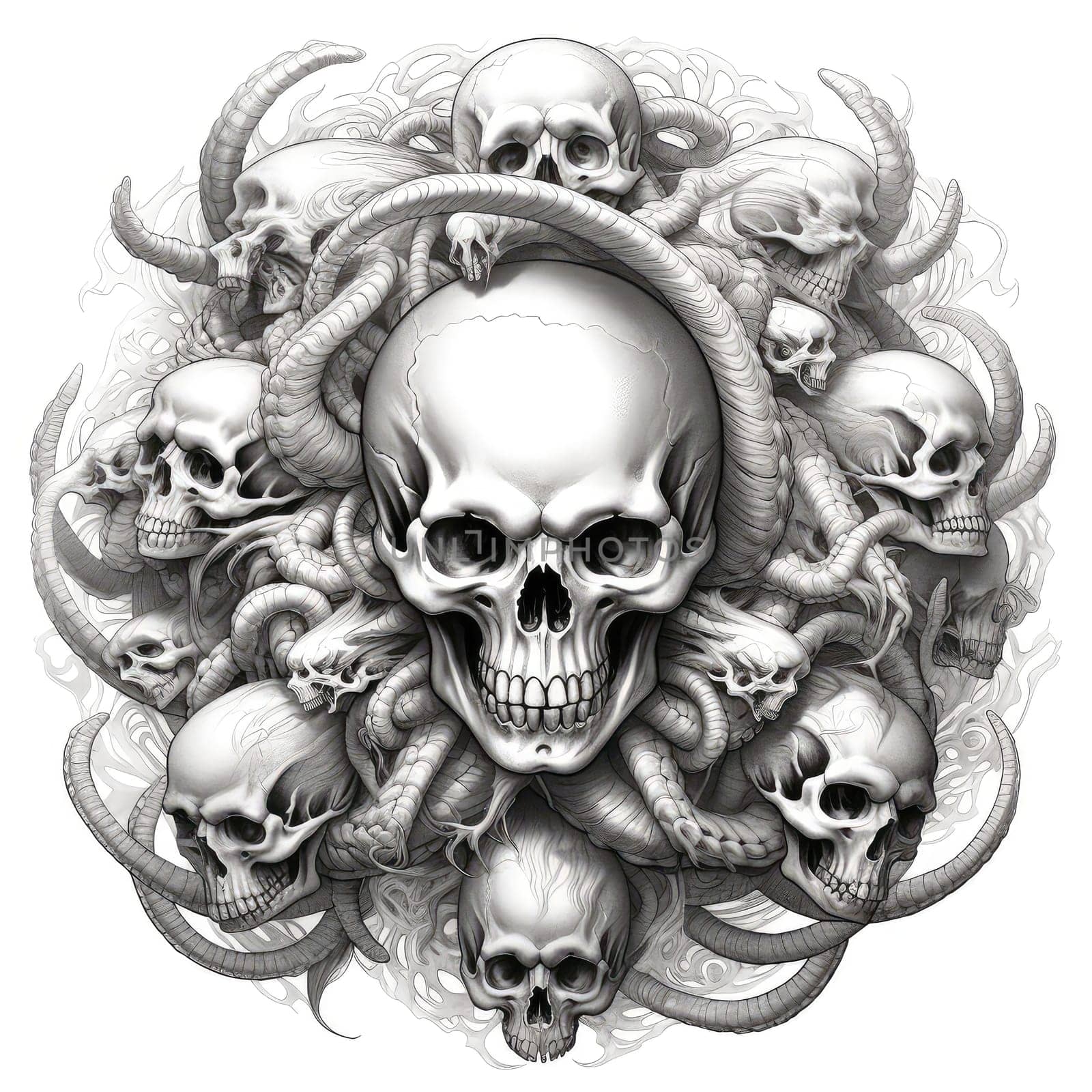 Skull on snake background. Decorative design element, template for sticker, poster, t-shirt, etc. 