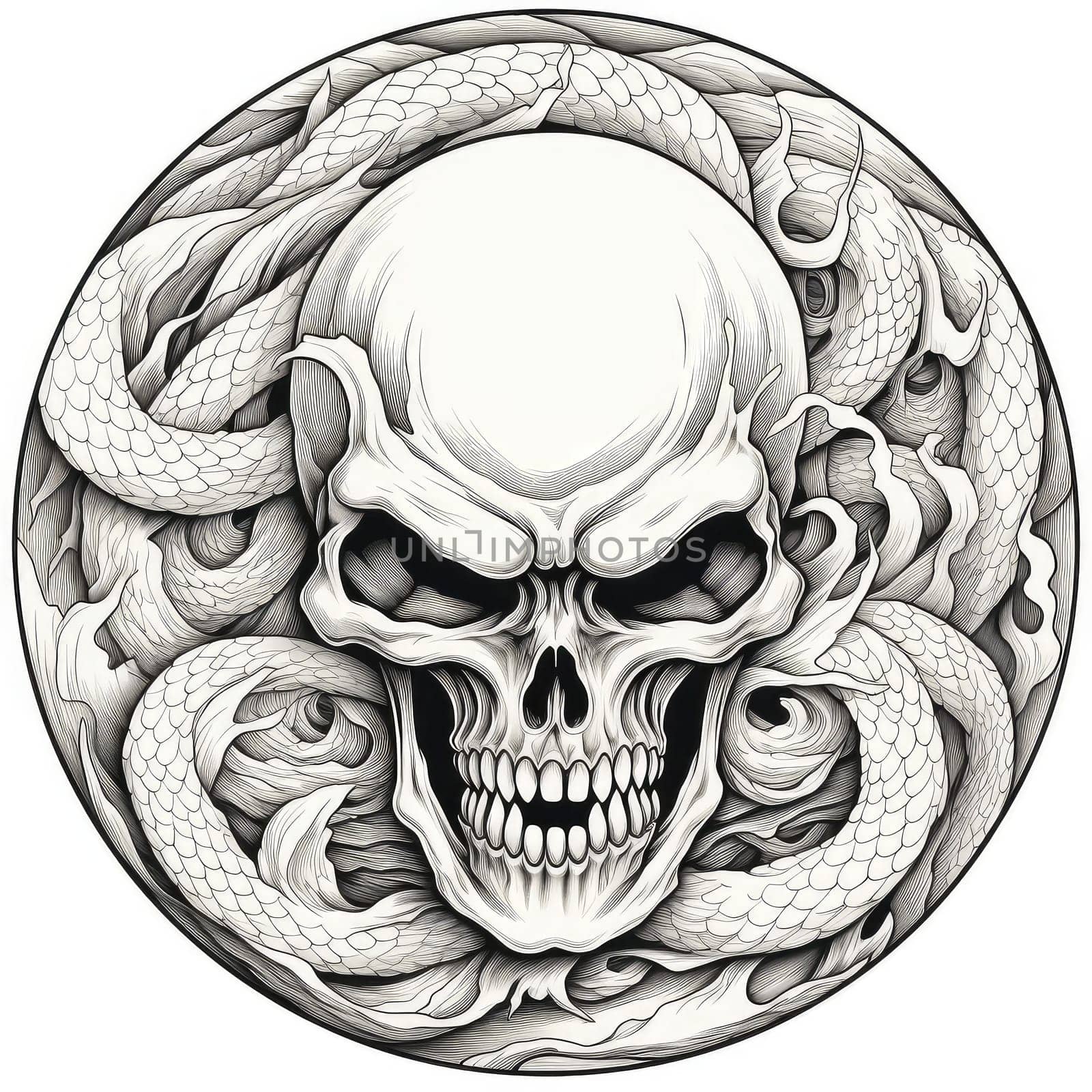 Skull on snake background. Decorative design element, template for sticker, poster, t-shirt, etc. 