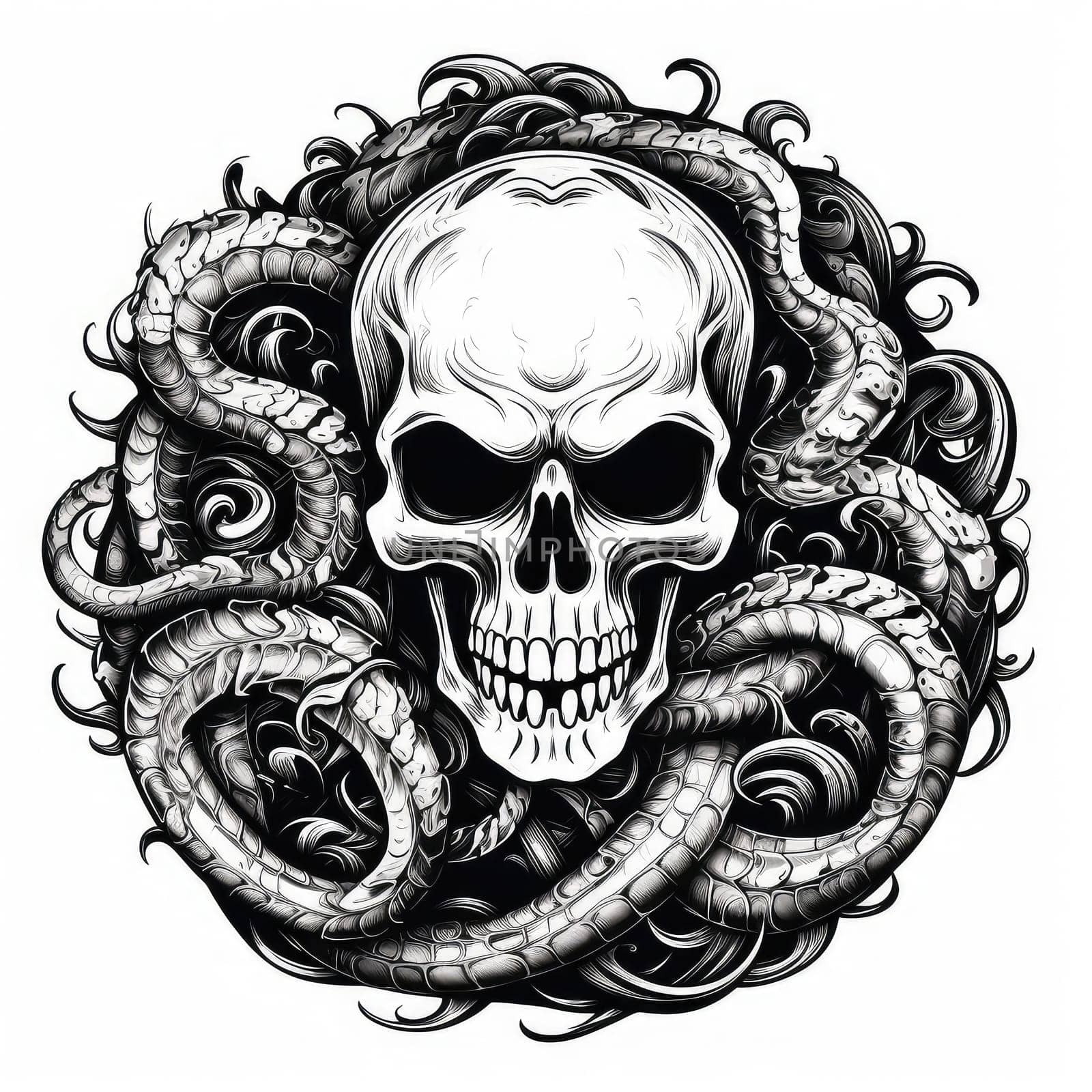 Skull on snake background. Decorative design element, template for sticker, poster, t-shirt, etc. 