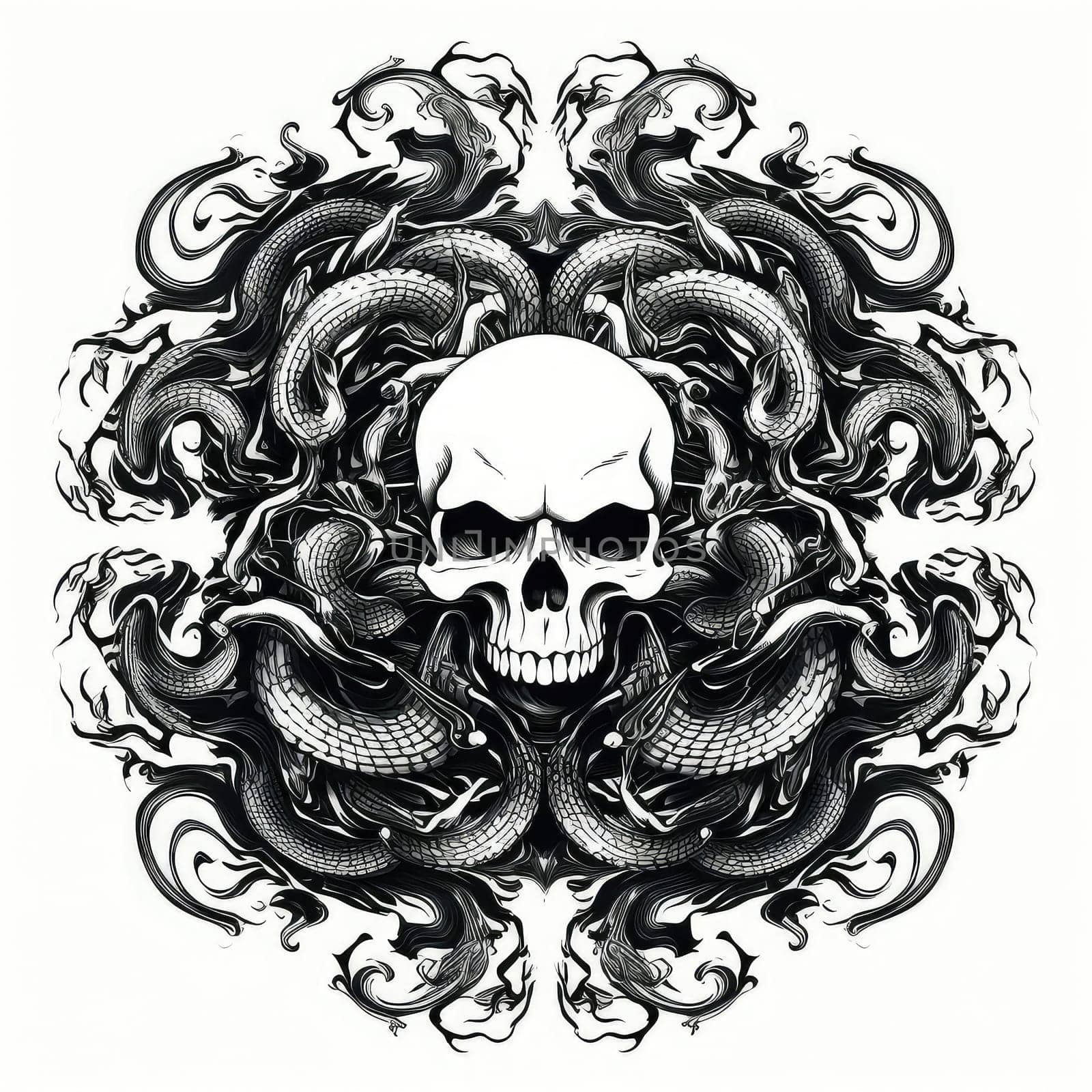 Skull on snake background. Decorative design element, template for sticker, poster, t-shirt, etc. 