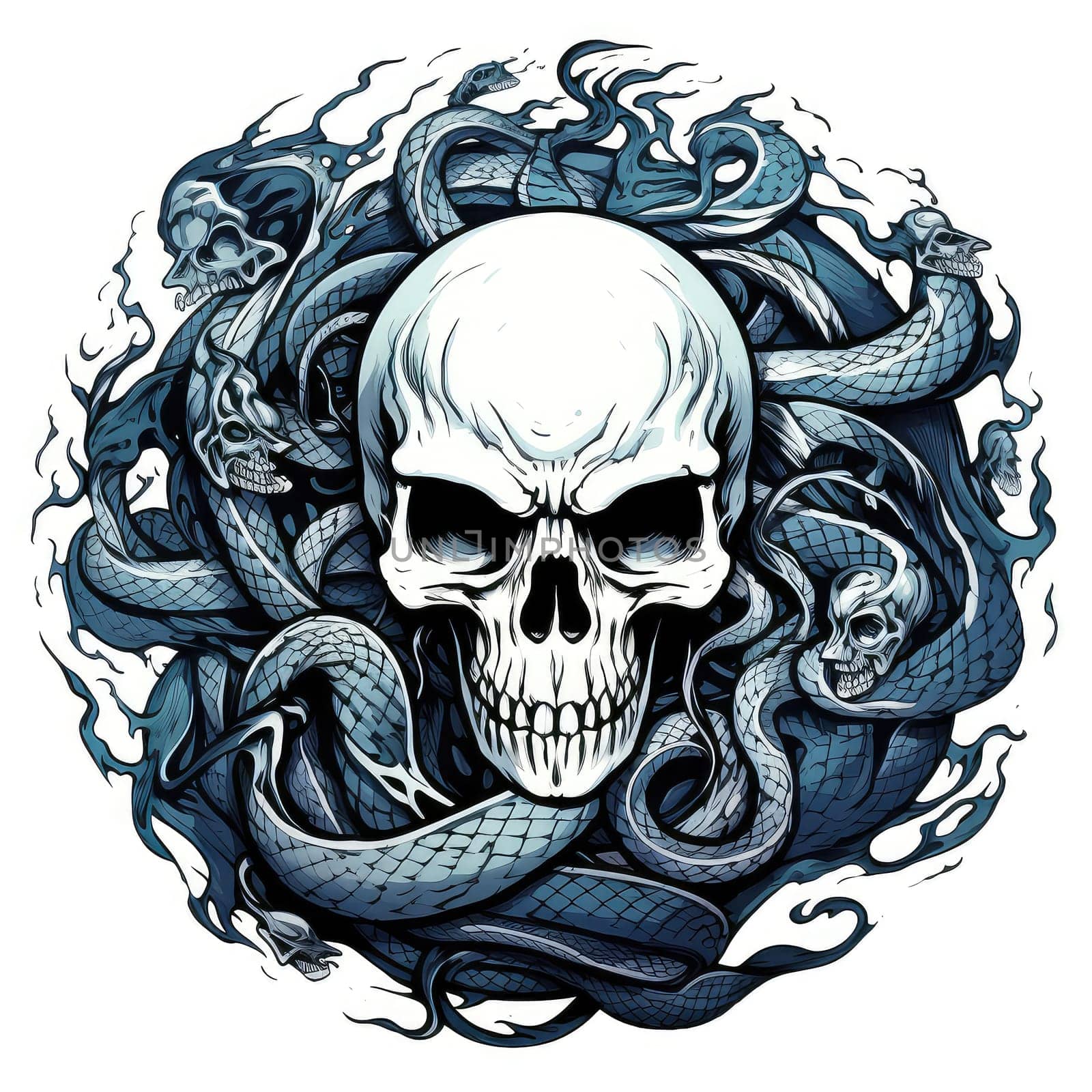 Skull on snake background. Decorative design element, template for sticker, poster, t-shirt, etc. 