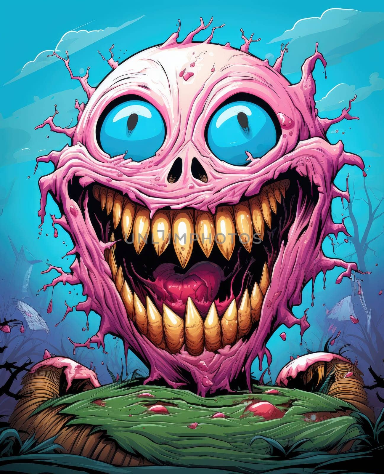 Cartoon monsters in pop art style. Template for t-shirt print, sticker, poster, etc.