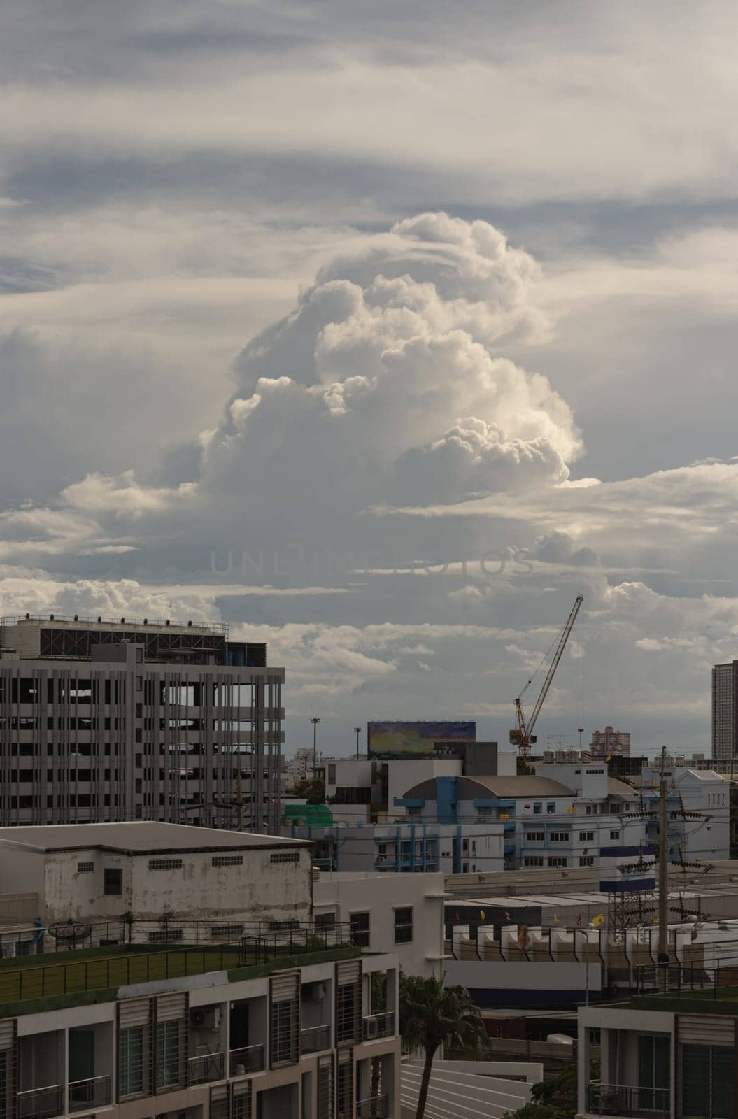 Bangkok, Thailand - 28 Aug 2024 - Bangkok city at Afternoon with Dramatic sky background. Amazing Clouds and Sky over Metropolitan City. use it as your wallpaper, poster and banner design, Selective focus.