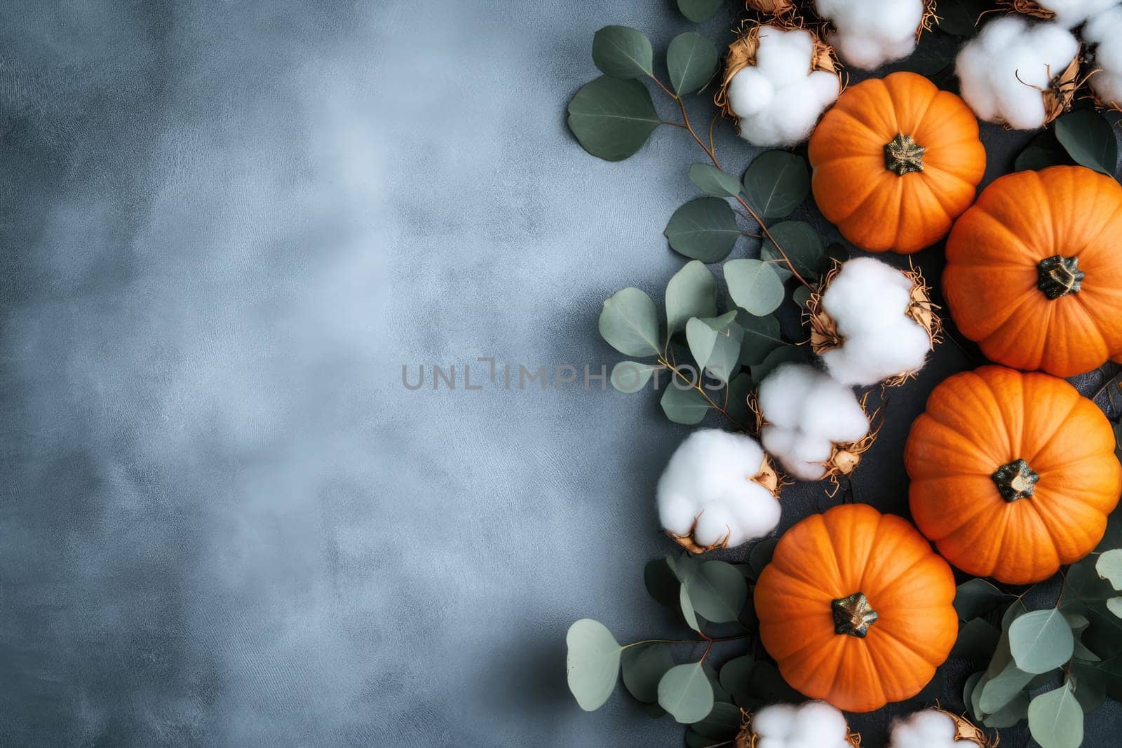A warm cup of coffee sits beside decorative pumpkins and candles, accented by vibrant autumn leaves, creating a cozy atmosphere perfect for fall.