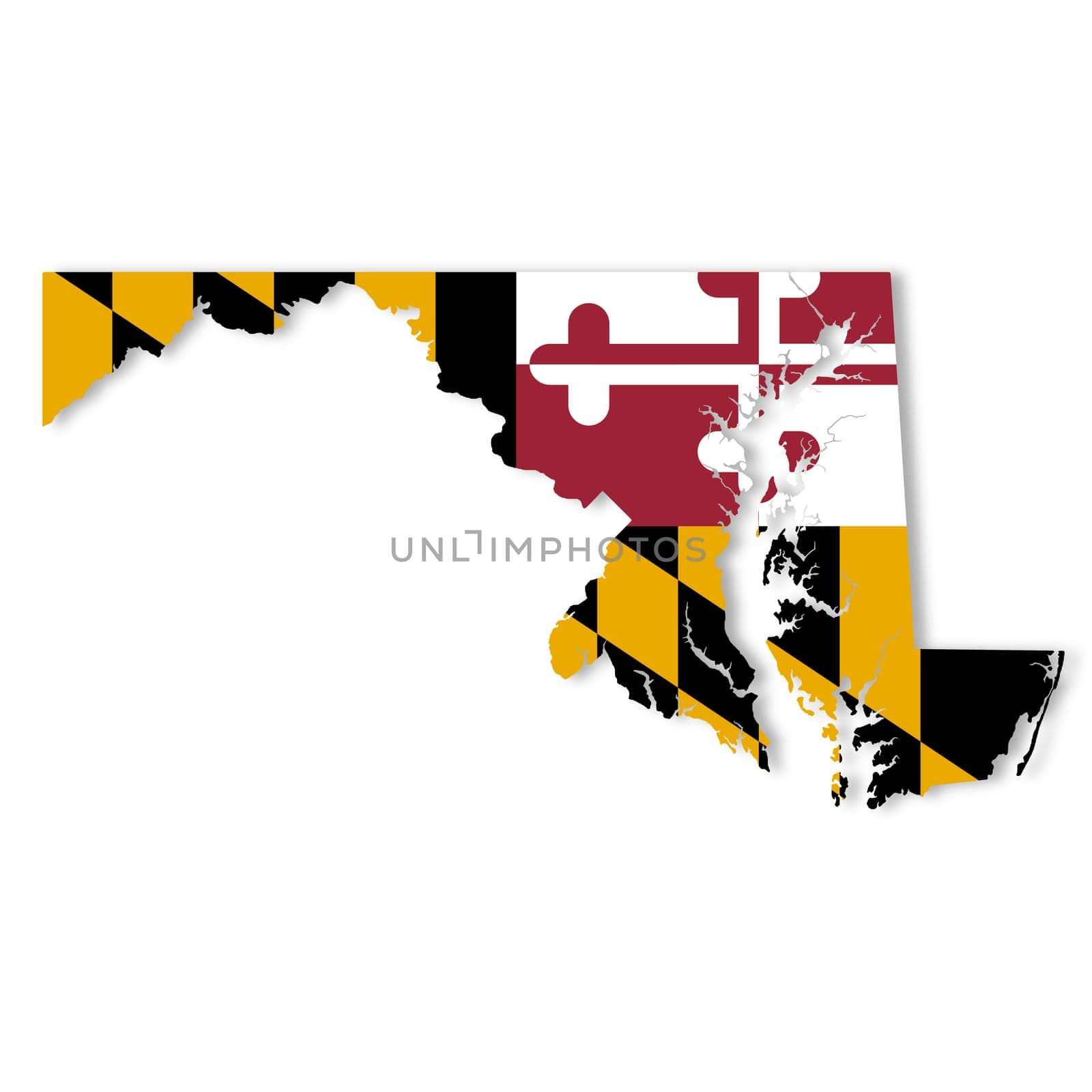 A Maryland State Flag Map Illustration with clipping path