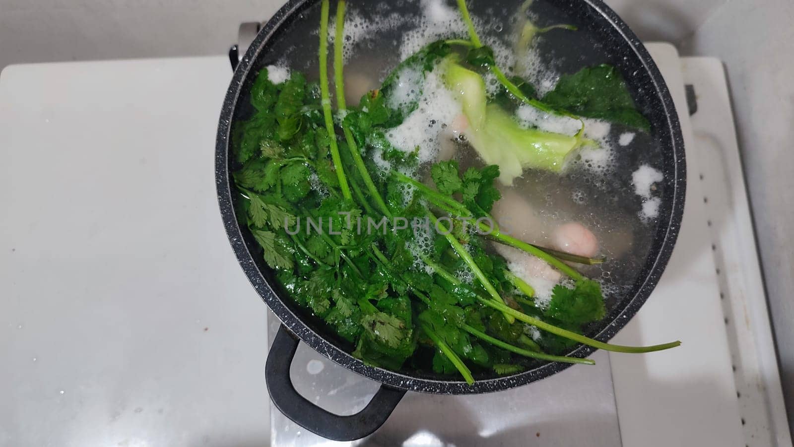 chicken leg in a saucepan for broth, food lunch cooking preparation dinner, products. High quality photo
