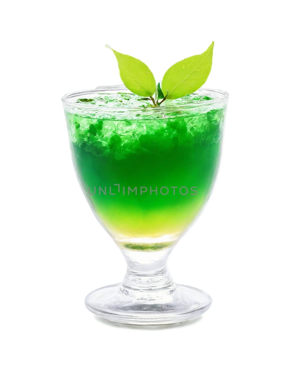 Uva ursi tea clear glass cup glossy green leaves amber diuretic brew urinary aid. Drink isolated on transparent background.