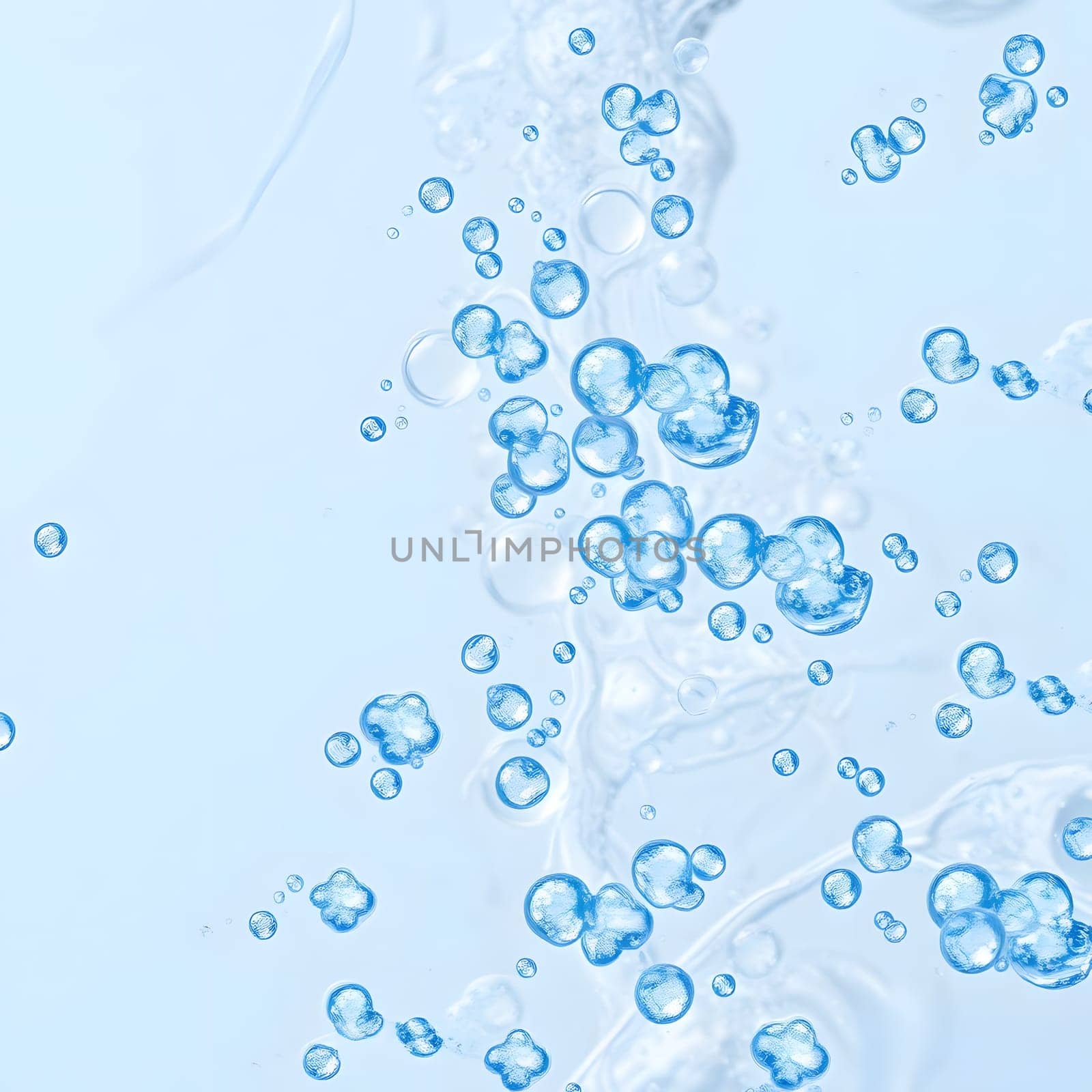 Bubbles float elegantly through clear water, reflecting light and creating a serene atmosphere. The scene captures the beauty of water movement in a tranquil environment.