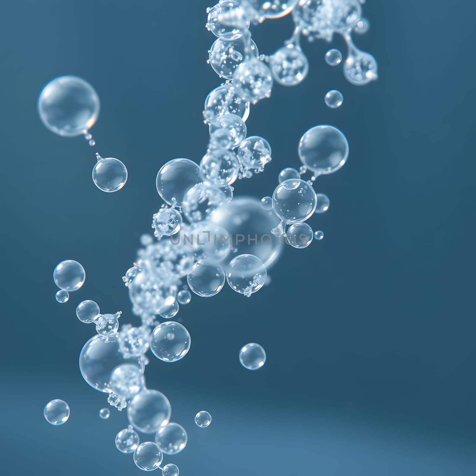 Bubbles ascend gracefully through a tranquil blue backdrop, capturing the beauty of underwater movement and the play of light in a calm aquatic setting.