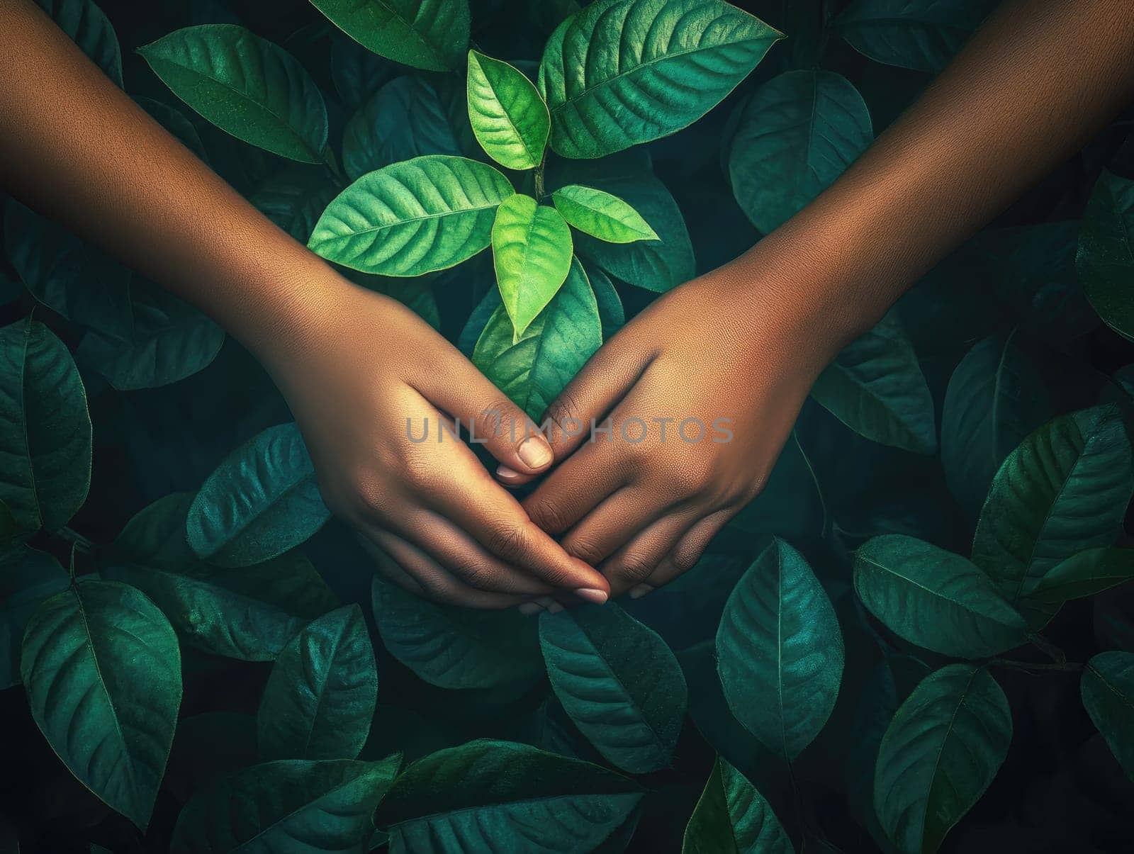 Giving tuesday nature concept with hands embracing seedling for charitable initiatives.