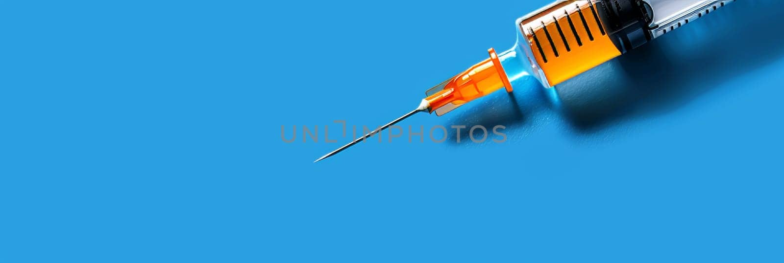 Beauty concept botox with syringe on blue background, cosmetic procedure