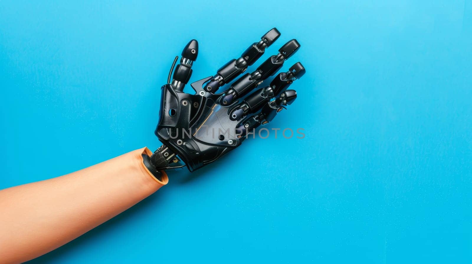 Vibrant blue background enhances visibility of prosthetic device, optimizes search relevance