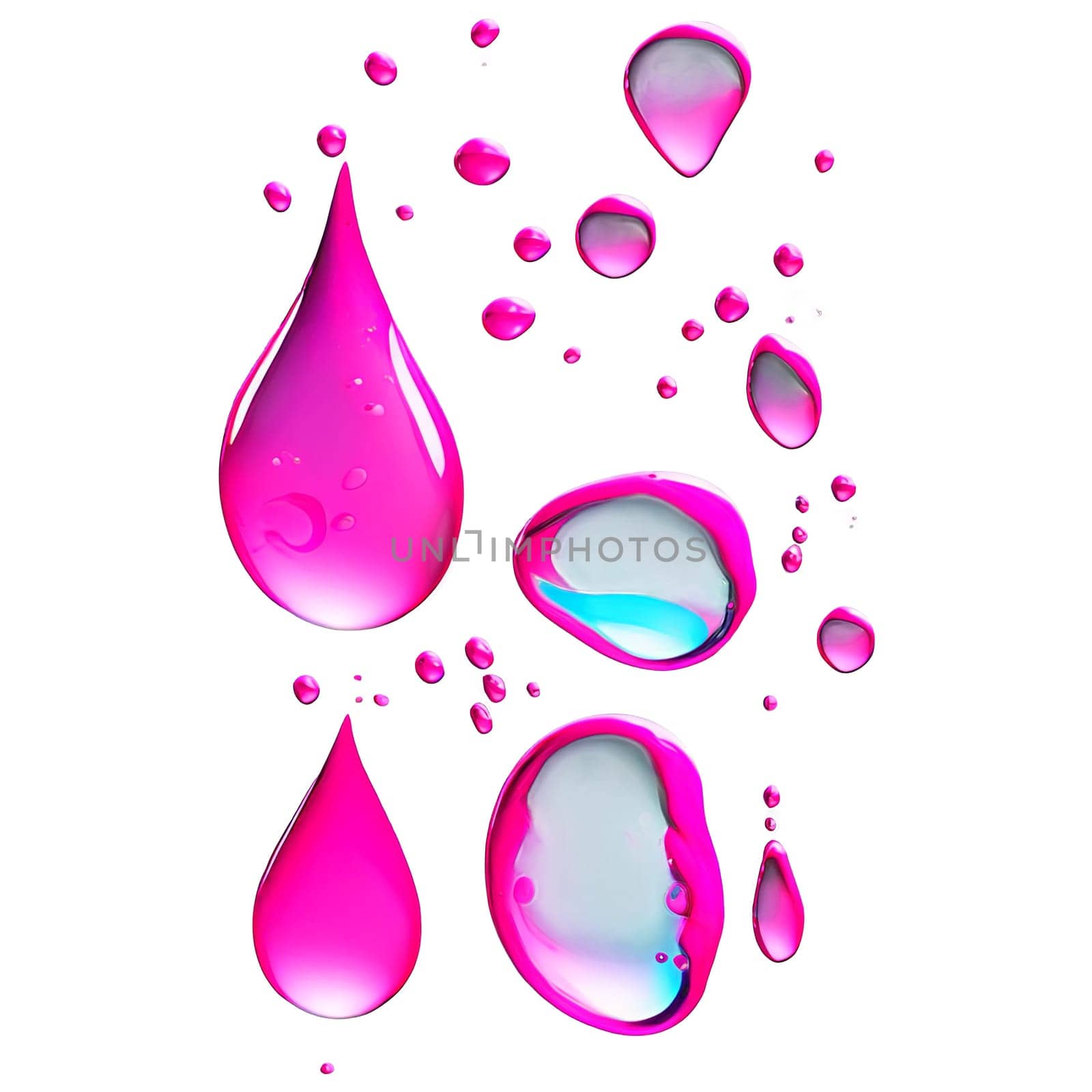Vibrant drop water paint strokes merge in a dance of colors on a transparent canvas.
