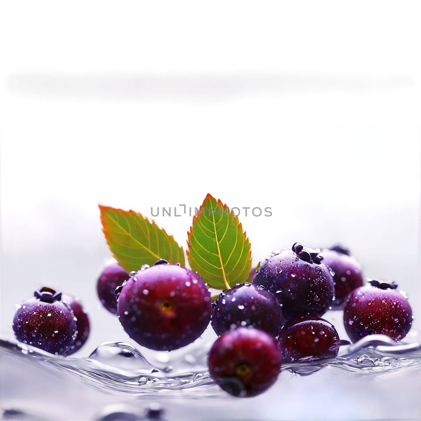 Plump saskatoon berries Amelanchier alnifolia gathered in a clear glass bowl their deep purple allure. Food isolated on transparent background