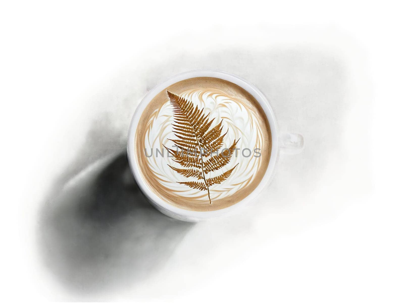 Flat White A velvety flat white in a minimalist glass with a delicate fern latte. Drink isolated on transparent background.
